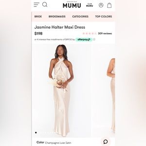 Show Me Your MuMu Jasmine Maxi Halter Dress Open Back Champagne Satin XS Nude